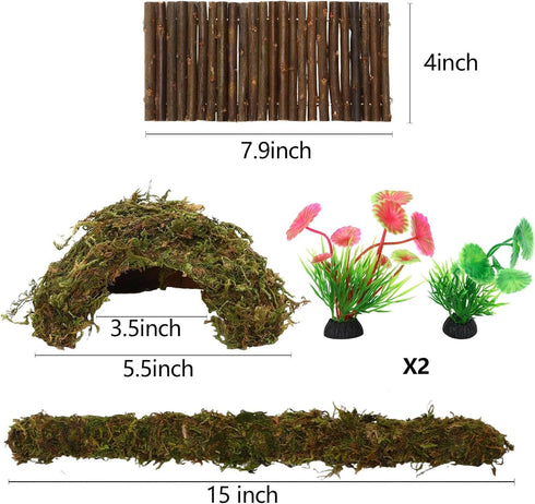 6 PETKNOWS Hermit Crab Accessories, Pieces Hermit Crab Climbing Toys Coconut Shell Hut with Moss Ladder and Natural