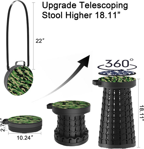 600lbs ALEVMOOM Upgraded Telescoping Collapsible Stool with Cushion, Folding Stool with Printing Portable Retractable