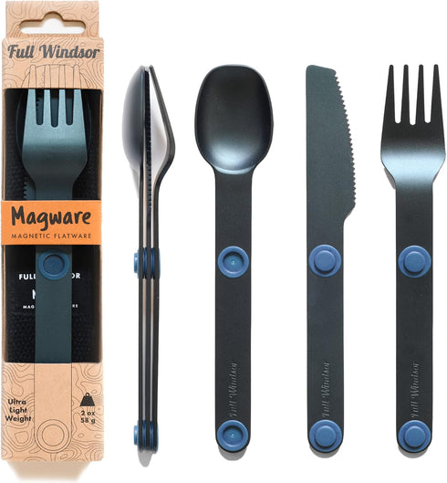 FULL WINDSOR MAGWARE Magnetic Camping Cutlery Set, Kids Lunch Box Set, Portable Reusable Essentials, Blue (3 PCS)