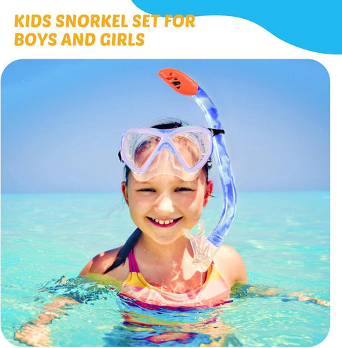 Kids Snorkel Set, Anti-Fog Diving Mask & Swimming Goggles, Dry Top Snorkel Equipment for Ages 5-10