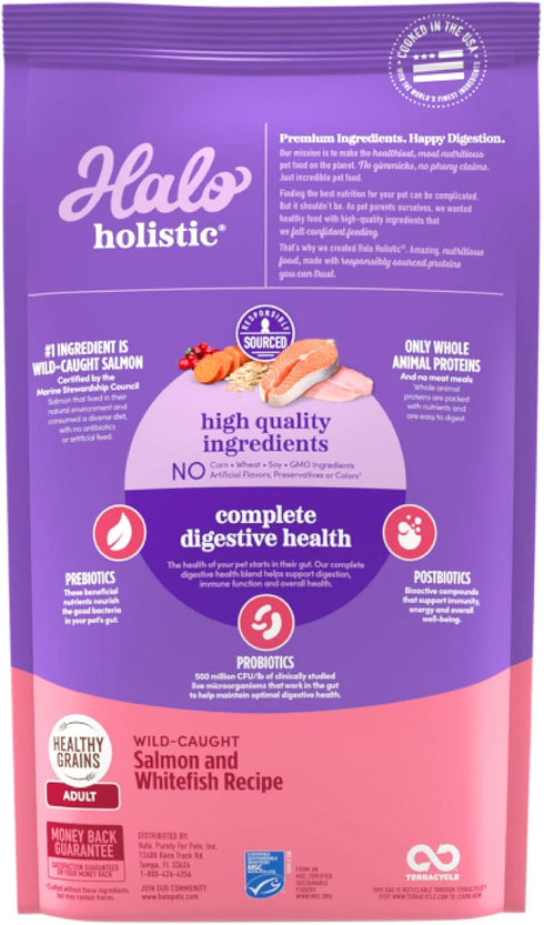 Halo Holistic Cat Food Dry, Wild-caught Salmon & Whitefish Recipe, Complete Digestive Health, 6-lb Bag