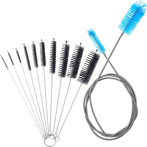 Aquarium Filter Brush Set, Flexible Double Ended Bristles, Stainless Steel Cleaning Brush with 10 Brushes