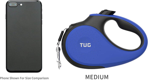 TUG 360° Tangle-Free Retractable Dog Leash with Anti-Slip Handle, 16 ft Strong Nylon Tape (Medium, Blue)
