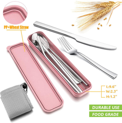 HaWare 9-Piece Portable Travel Silverware Utensils with Case, Stainless Steel Flatware Set for Camping Office School