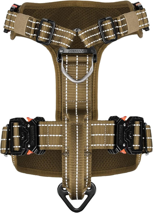 ICEFANG Dog Strap Harness, Large, K9 Vest, Y-Shape Chest, Adjustable, No-Pull Front Leash Clip, Pack of 1, Brown