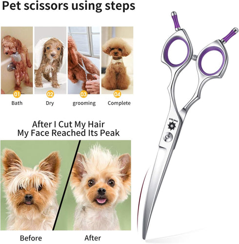 Dream Reach Dog Grooming Scissors - 6.5" Professional Sharp Downward Curved Shears with Ergonomic Handle for Cats and