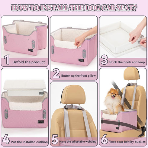 25lbs PETSFIT Dog Car Seats for Small Dogs, Portable Puppy Car Saet for Car with Clip-On Leash, Adjustable Straps