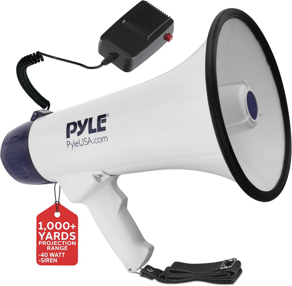 Pyle Compact Portable PA Megaphone Speaker - 50W Handheld Bullhorn with LED Flashlight, Alarm Siren