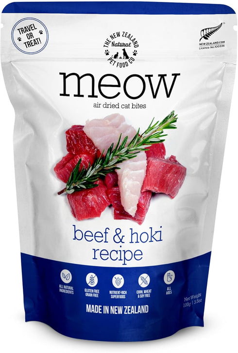 MEOW Air Dried Cat Food - Beef & Hoki Recipe, High Protein Dry Food for All Life Stages, 3.5 oz