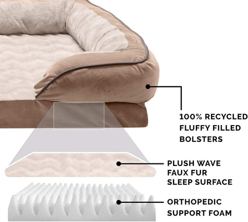 Furhaven Orthopedic Dog Bed for Medium/Small Dogs, Removable Bolsters & Washable Cover, Plush Velvet Waves, Brownstone,