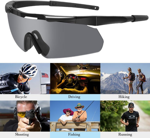 xaegistac Tactical Eyewear with 3 Interchangeable Lenses, Outdoor Unisex Shooting Glasses