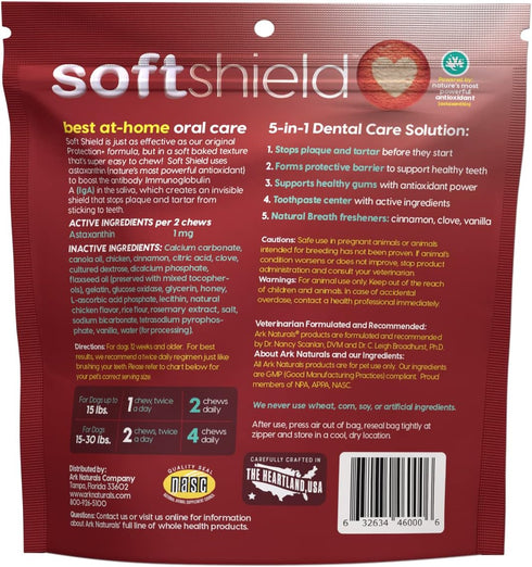 12oz Ark Naturals Soft Shield Brushless Toothpaste Small Breeds, Bag Soft-Baked Dog Dental Chew with Toothpaste Center