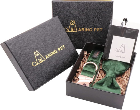 ARING PET Dog Collar with Bowtie, Adjustable Dark Green Velvet Collar, X-Small (Pack of 1)
