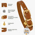 BRONZEDOG Leather Cat Collar with Removable Bells, Non-Breakaway Kitten QR Tag for Girl Boy, Light Brown & Gold (7" -