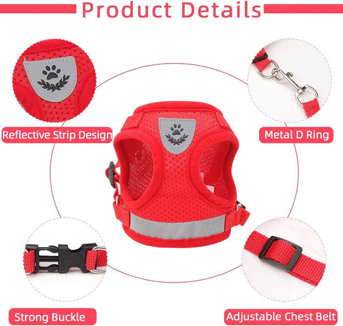 Red Cat & Dog Vest Harness - All Weather Mesh, Reflective Strap, Adjustable Step-in Harness for Small Pets, Red, S