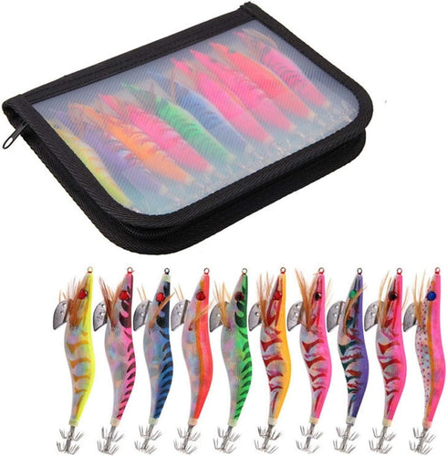 Generic 10Pcs 12g-20g Squid Bait Hook Wooden Shrimp Jig Fishing Lures Hooks Wood