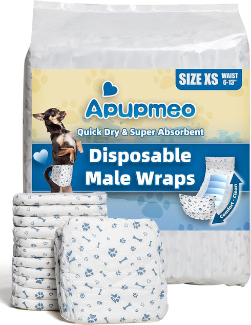 Apupmeo Dog Diapers Male Wraps, Disposable Male Dog Diaper, Super Soft Absorbent Doggie