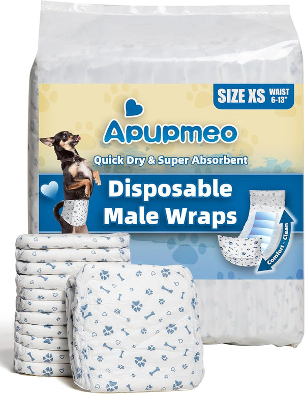 Apupmeo Dog Diapers Male Wraps, Disposable Male Dog Diaper, Super Soft Absorbent Doggie