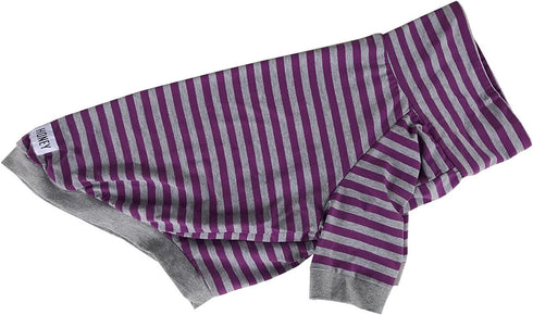 Tooth & Honey Big Dog/Stripe Shirt/Pullover for Big Dogs, Full Belly Coverage, Purple and Grey (Large)