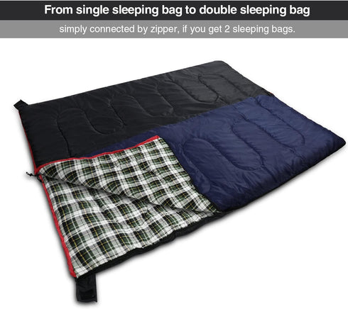 REDCAMP Cotton Flannel Sleeping Bag for Camping, Adults Cold Weather Envelope Sleeping Bags with 2/3/4lbs Filling