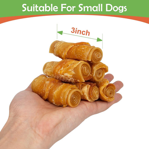 MON2SUN 3 Inch 13.23oz (10 Count Pack 1) Rawhide Free Dog Treats, Chicken Wrapped Rolls, Low Fat and Training Snacks