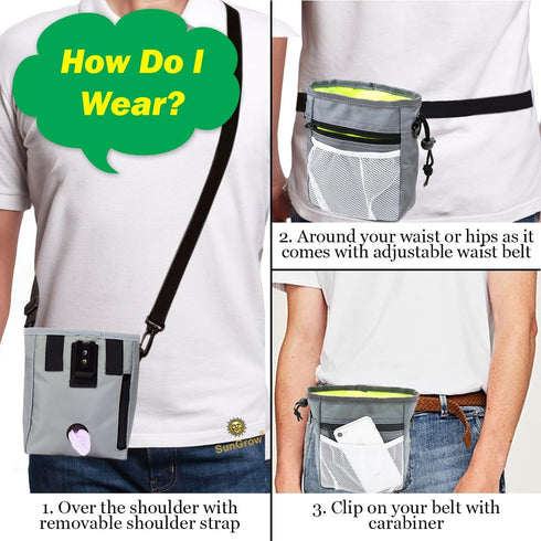 SunGrow Dog, Ferret & Parrot Training Pouch, Weather-Proof Treat Bag with Adjustable Shoulder Strap and Waist Belt