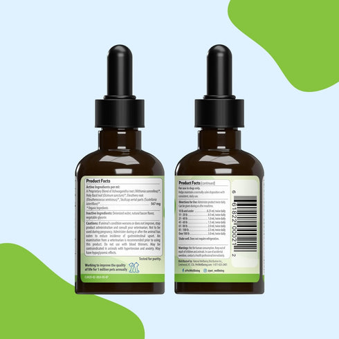 Pet Wellbeing Calming Care for Dogs - Vet-Formulated Liquid Supplement 2 oz - Ashwagandha & Holy Basil Blend