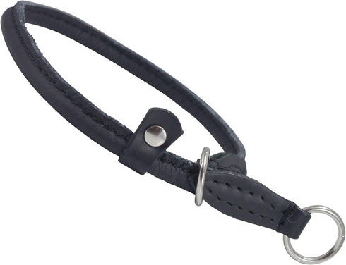 Round Genuine Rolled Leather Choke Dog Collar - Black (20" Long)