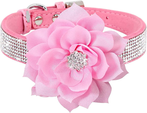 Cute Dog Collar with Bling Rhinestone, Fancy Crystal Diamond Soft Collars for Small Medium Large Breed Dogs (M, Pink2)