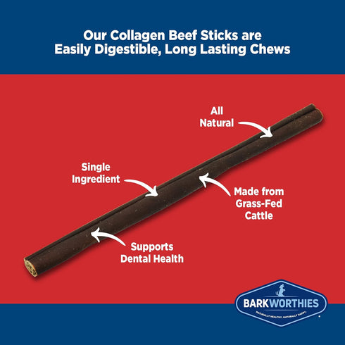 Barkworthies Collagen Sticks 6-Inch 3-Count, Great Tasting, Highly Digestible Dog Chew