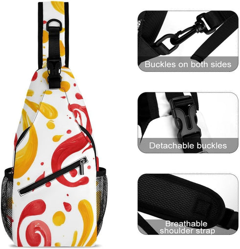 Generic Backpack 38x20cm Ketchups Mustards Fireworks Splashes Swirls Crossbody Sling Bags Travel Chest Bag Casual