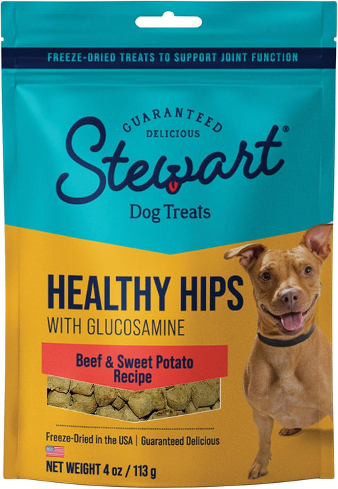 Stewart Freeze Dried Dog Treats - 4 Ounce Resealable Pouch Healthy Hips Beef & Sweet Potato with Glucosamine Chondroitin