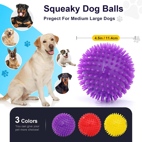 VITEVER 3 Colors Heavy Duty Squeaky Dog Toy Balls, 4.5” for Medium Large Dogs, Durable Chew Toys