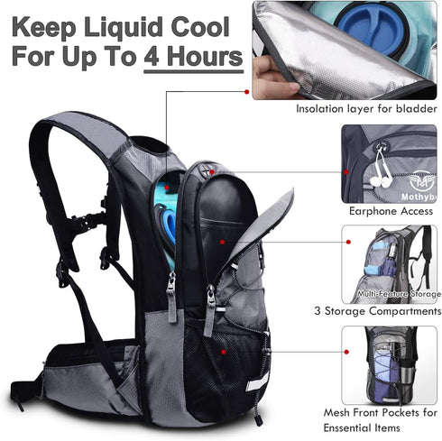 Insulated Hydration Backpack Pack with 3L BPA Free Leak Proof Water Bladder, Lightweight Daypack for Hiking & Camping