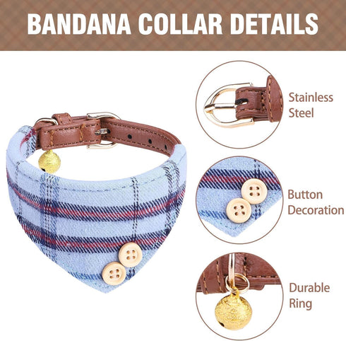 KOOLTAIL Dog Collar and Leash Set, Adjustable Soft Leather Puppy Collar with Bow Tie & Bell for Small Medium Dogs, Blue