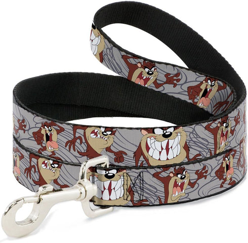 Buckle-Down Pet Leash - Tasmanian Devil Expressions, Gray Swirl, 4 Feet Long, 1" Wide