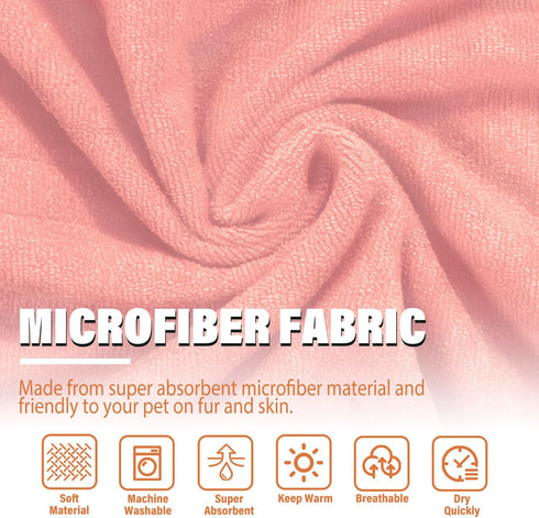 Dog Robe - Fast Drying Towel - Microfiber Super Absorbent Pet Bathrobe, Adjustable Collar & Belly Strap (Pink