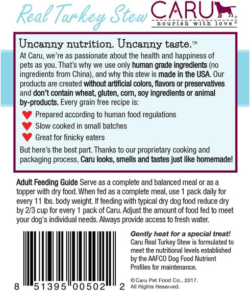 Caru - Real Turkey Stew For Dogs, Natural Adult Wet Dog Food With Added Vitamins And Minerals, Free From Grain, Wheat And Gluten (12.5 Oz)