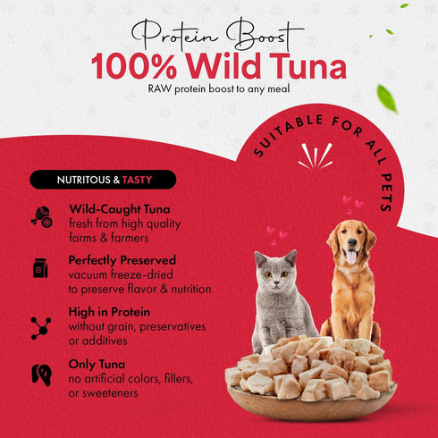 100% 3.5 oz Tuna Cat Treats, Wild Caught | Freeze Dried Dog Treats, High Protein | Grain-free, Single Ingredient Cat