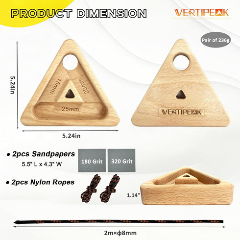 2 pack 3 Portable Hangboard Rock Climbing, Triangular Wooden Climbing Fingerboard with Multi-Depth Pockets, Finger