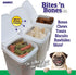 3.5 Buddeez Pet Treat Container for Dogs and Cats - Quart Flip Top Storage Bin - Bites And Bones Design - Airtight Food