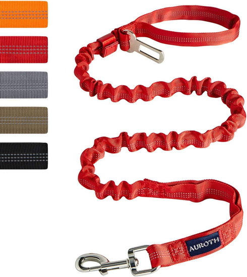 AUROTH Heavy Duty Bungee Dog Leash for Large Breed Dogs, No Pull with Car Seat Belt, 2 Padded Handles
