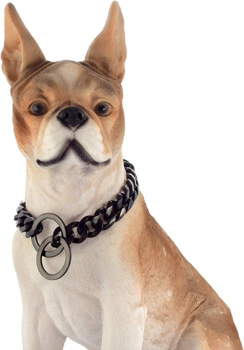 "Dog Chain Collar Black High Polished Stainless Steel Cuban Link Heavy Duty Chew Proof Leash for Small Dogs (15mm,