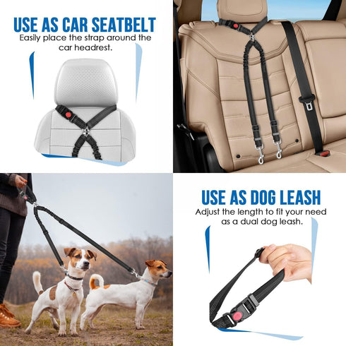 KOOK UDU Dog Seat Belt for Car, Dual Pet Vehicle Headrest Restraint Safety Seatbelt,Two Dog Leash No Tangle Dog Car