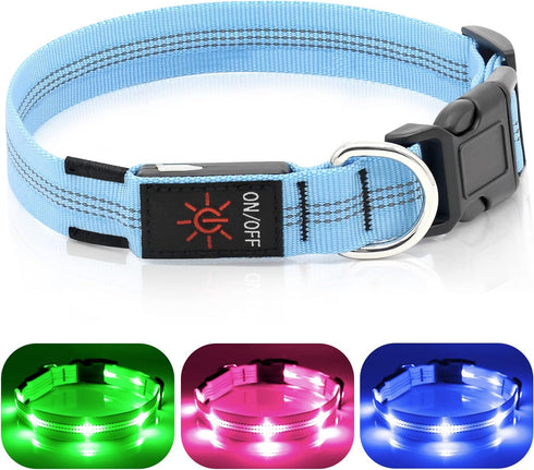 Light Up Dog Collars - Rechargeable LED Reflective Dog Collar for Night Walking - Adjustable Glow Collar (Blue, Small)