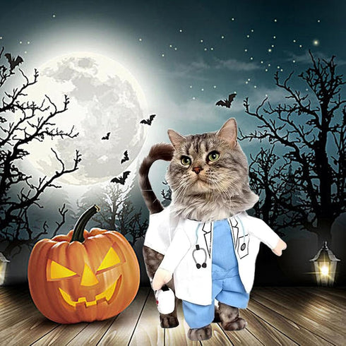 Dog Cat Doctor Costume, Funny Pet Doctor Halloween Costumes for Small Dogs Cats Puppy, Cosplay Party Dog Jeans Clothing Chrismas Clothes Cool Outfit Cat Apparel Cute Uniform (Doctor, X-Small)