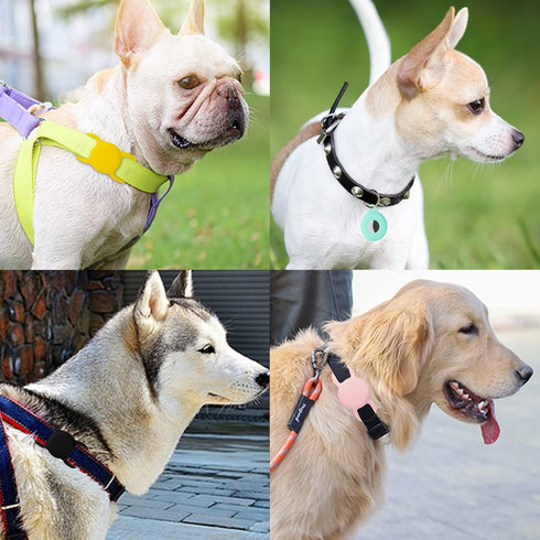 PuppyDoggy 2 Pack Airtag Holder for Collar, Waterproof Silicone Tracker Case, Anti-Lost & 1 Pack AirTag Keychain Holder