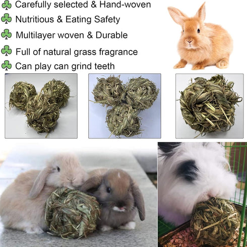 Tfwadmx Rabbit Timothy Grass Ball, Small Animal Activity Play Balls Chew Toys for Bunny, Guinea Pig, Hamster, Rat,