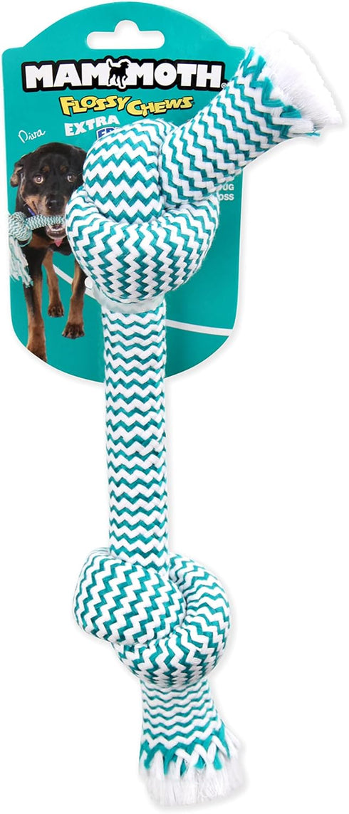 Mammoth Flossy Chews EXTRA FRESH 2 Knot Bone, Premium Cotton-Poly Yarn Tug Toy for Medium Dogs