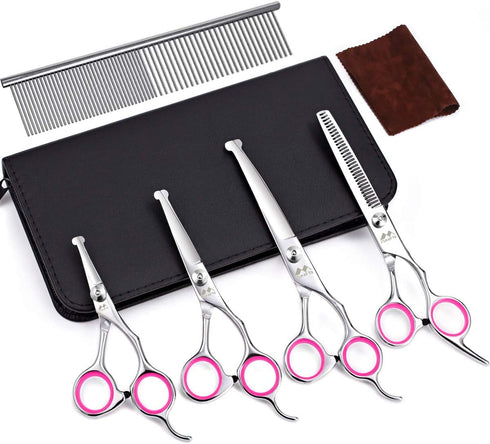 iSeaFly 6 1 Dog Grooming Kit with Round Tip, in Cat Dog Grooming Scissors, Stainless Steel Pet Grooming Shears for Full